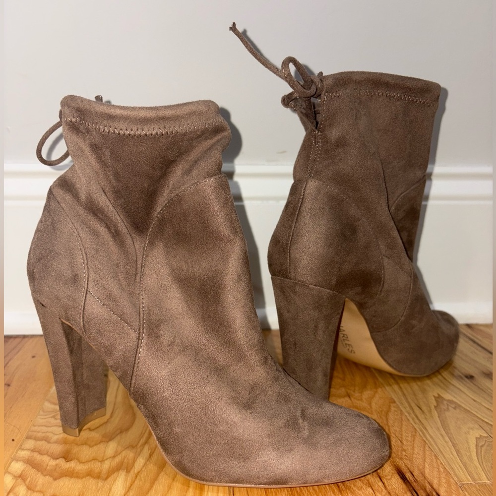 Charles By Charles David Taupe Suede Heeled Boots